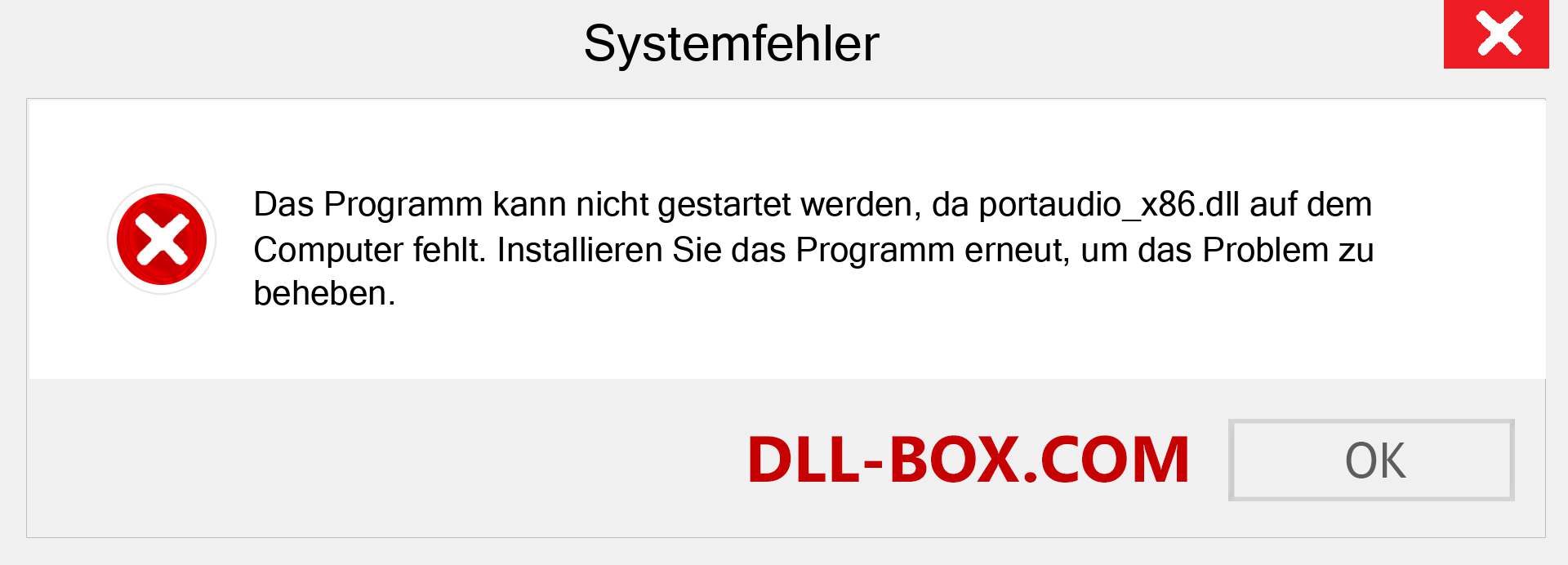 portaudio_x86.dll-Datei fehlt?. Download für Windows 7, 8, 10 - Fix portaudio_x86 dll Missing Error unter Windows, Fotos, Bildern